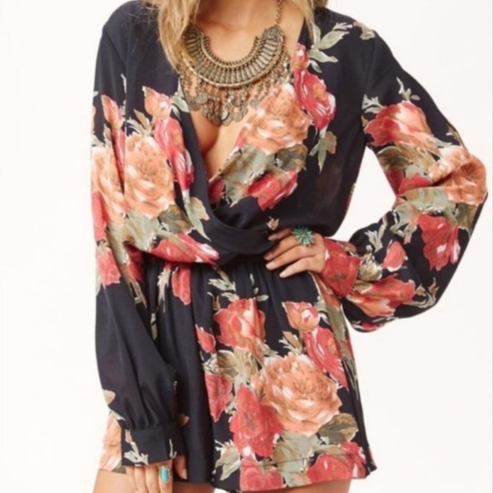 Blue Life Floral Boho Romper Black Sz XS
